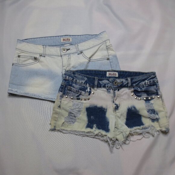 2 PC LOT MUDD juniors SHORTS denim DISTRESSED jean TWEEN SIZE 9 - Picture 1 of 8